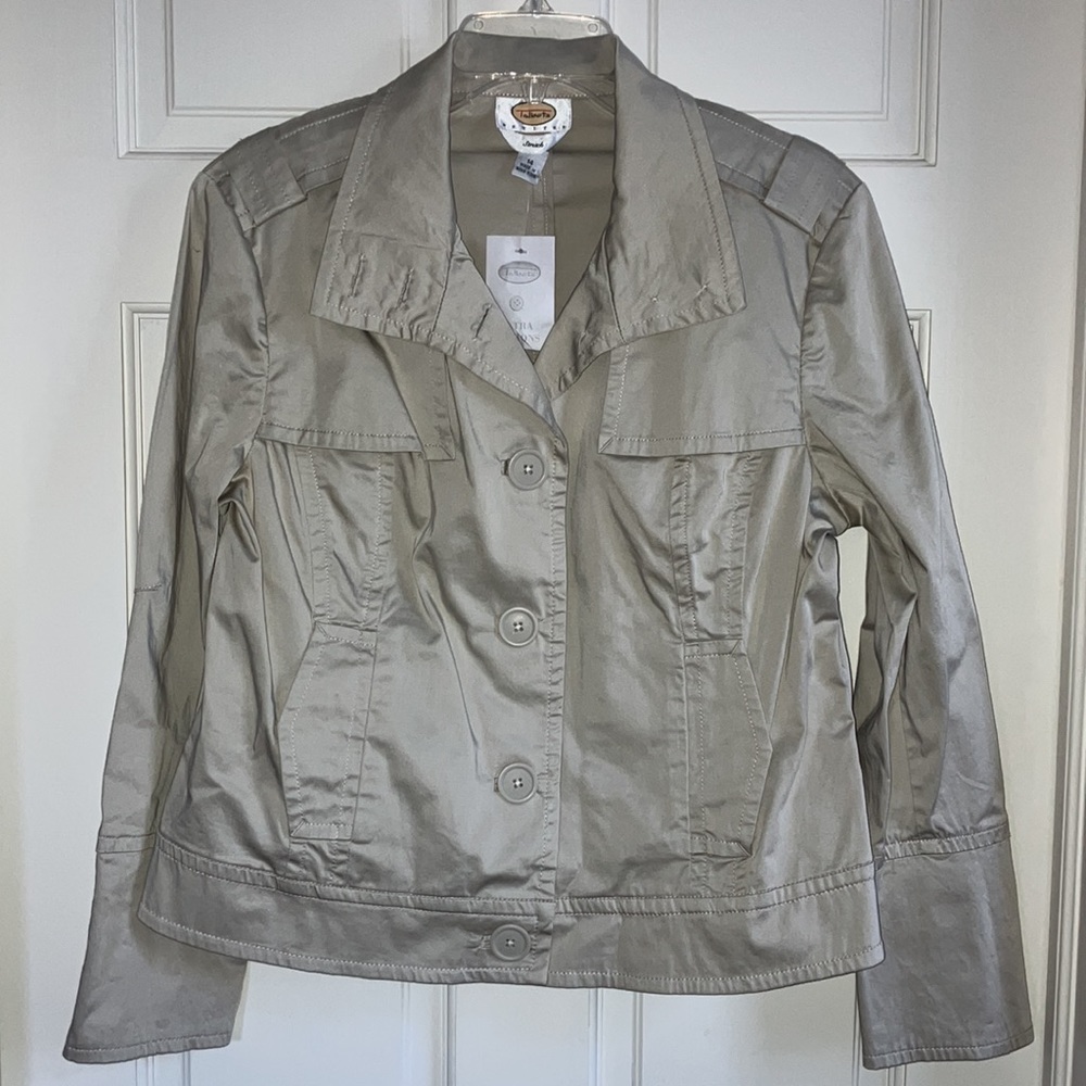 Talbots Vintage Cotton Lightweight Jacket Khaki Beige Crop Short 14P